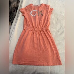 Calvin Klein Jeans Kids Dress in Coral with Silver Accents